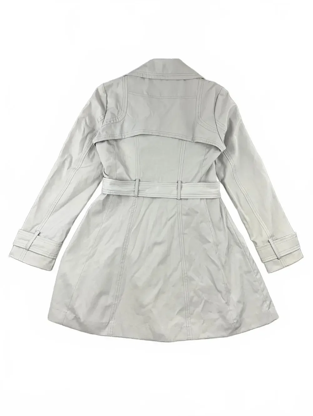 Jessica Simpson Light Beige/Grey Ruffle Trim Trench Coat - Picture 3 of 7